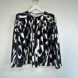 Garnet Hill Women Black Abstract Print Long Sleeve Half-Zip Athletic Top XL NWOT